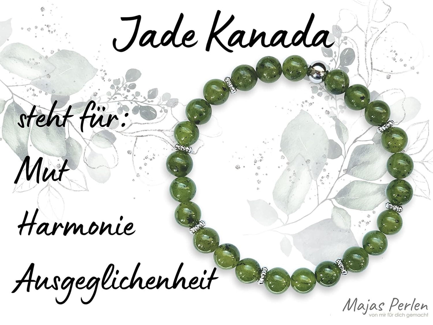 Jade Kanada Armband mit Perlen echt 6mm Daisyperlen echt Platiniert oder Vergoldet - Handmade Perlenarmband Mut Harmonie Ausgeglichenheit