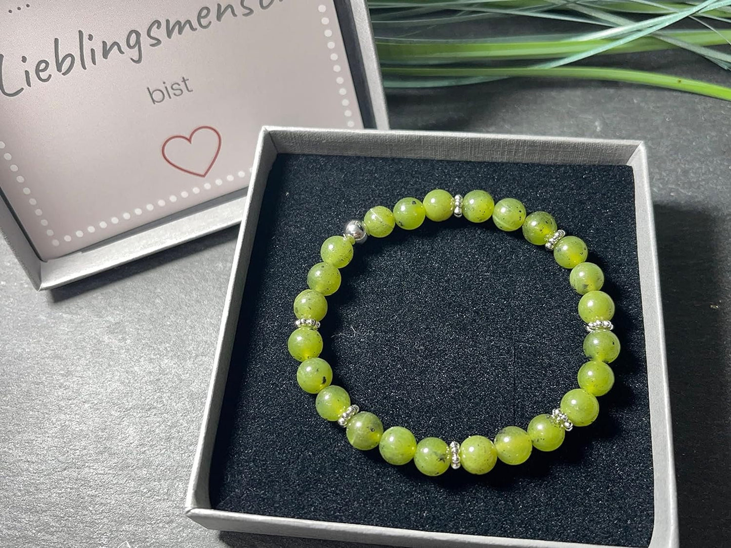 Jade Kanada Armband mit Perlen echt 6mm Daisyperlen echt Platiniert oder Vergoldet - Handmade Perlenarmband Mut Harmonie Ausgeglichenheit