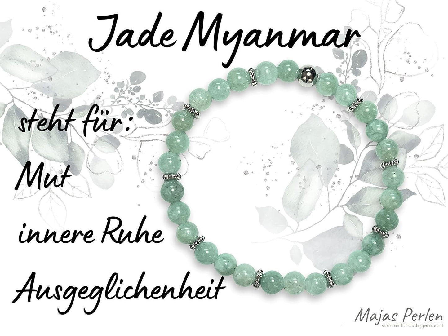 Jade Myanmar Armband mit Perlen 6mm Daisyperlen echt Platiniert oder Vergoldet - Handmade Perlenarmband Ausgeglichenheit innere Ruhe Mut