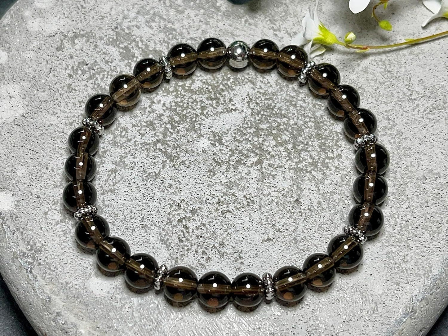 Rauchquarz Armband Perlen echt 6mm Daisyperlen echt Platiniert oder Vergoldet - Handmade Perlenarmband Kraft Lebensfreude positive Gedanken