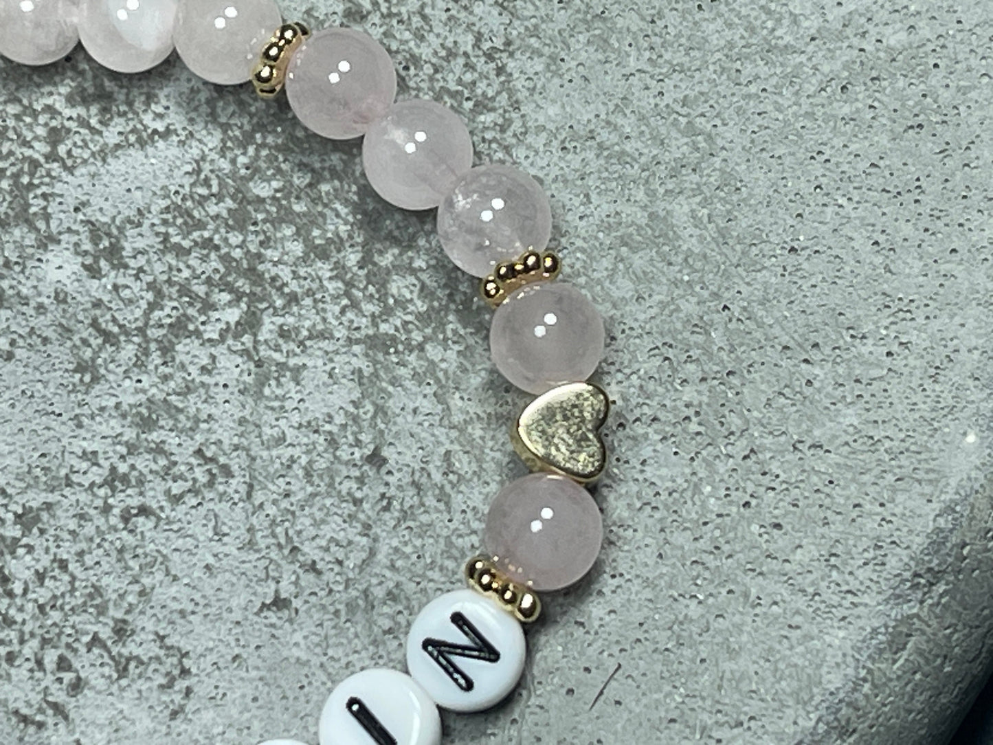 Armband Name Rosenquarz gold - Herz echt Vergoldet - Geschenk Schwangerschaft Baby Geburt Mädchenarmband Lieblingsmensch Mama