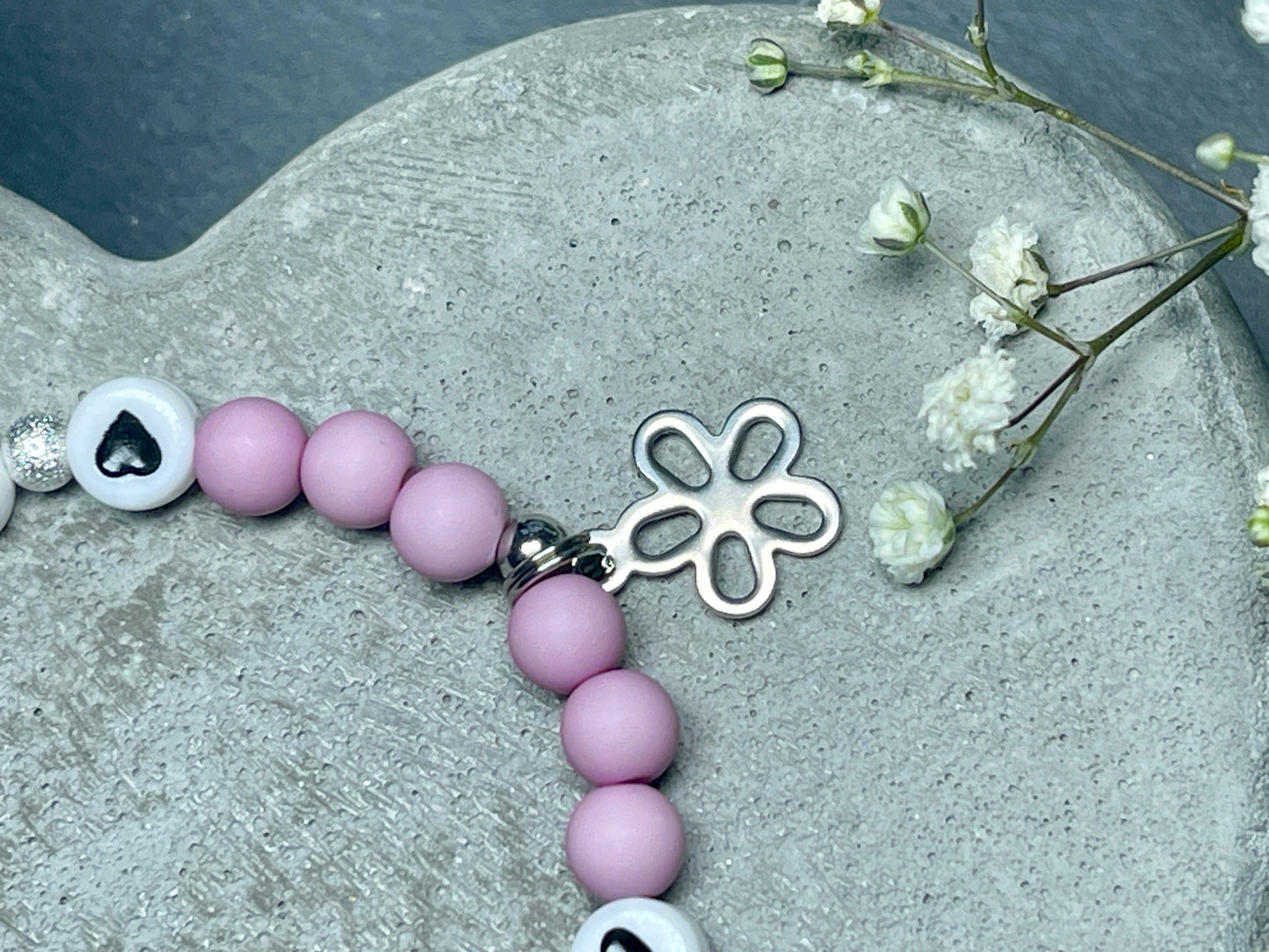 Armband Große Schwester Flieder Acrylperlen 6 mm - Geschenk Big Sister kleiner Bruder Familie Kinder - Farben nach Wunsch personalisierbar