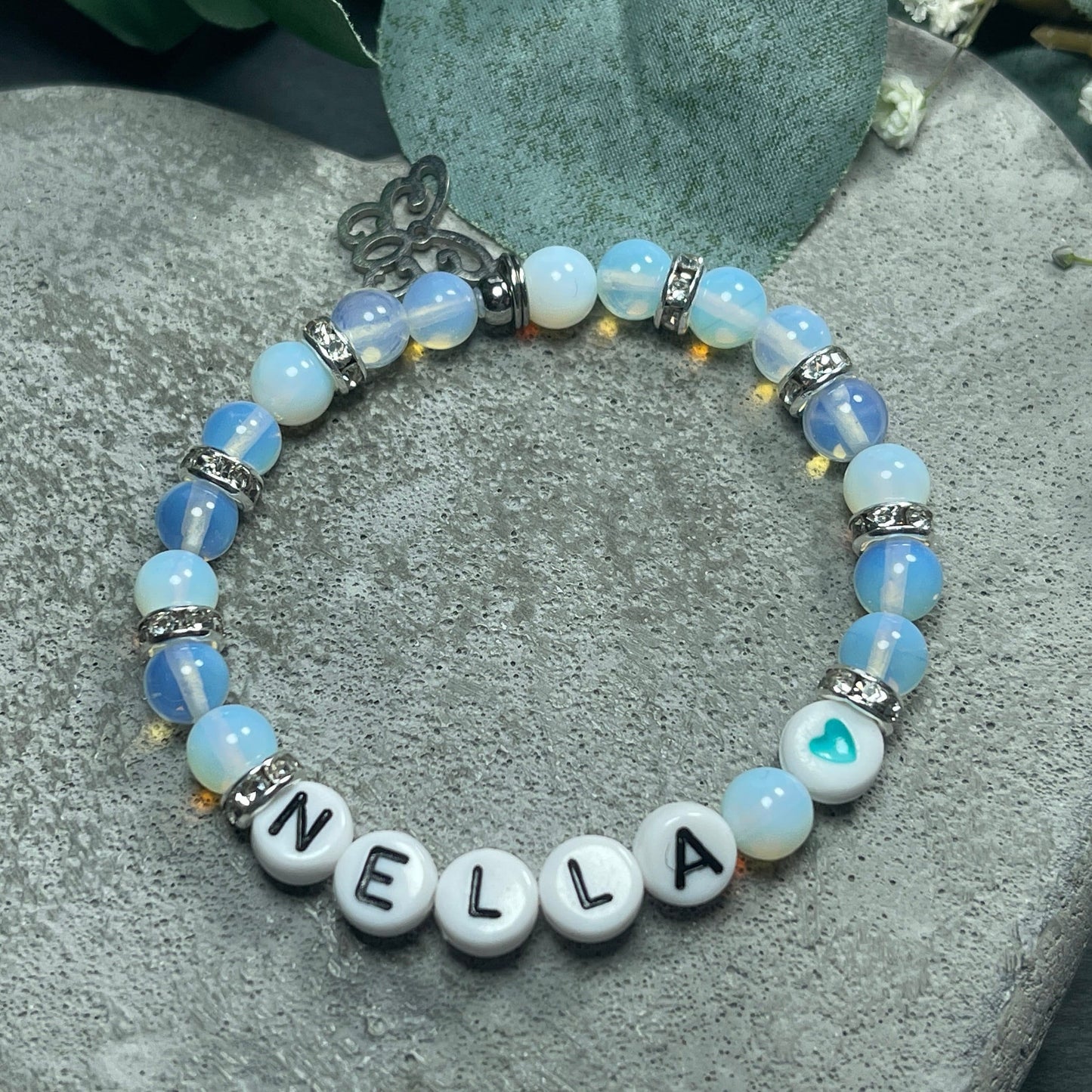 Armband mit Name Mädchen Opal Strassrondelle - Geschenk Mädchen Freundschaft - Namensarmband viele Farben personalisierbar Kinderarmband