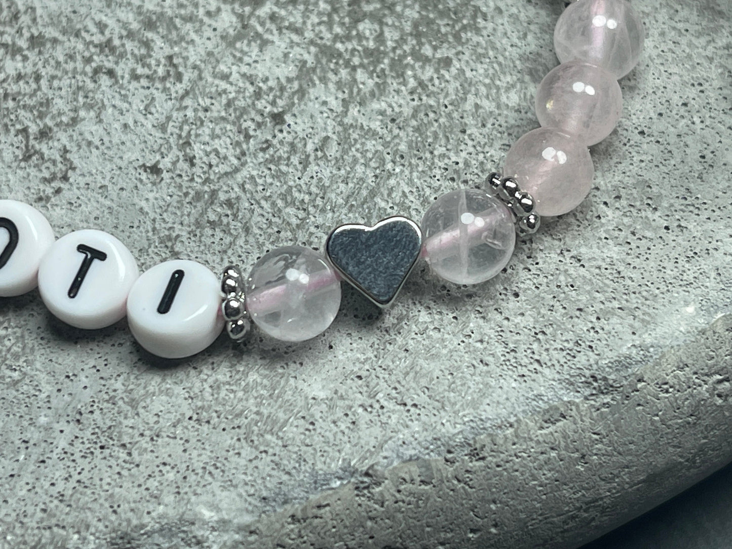 Armband Rosenquarz Goti Patentante - Herz Platiniert - Geschenk Frage Patenschaft für Goti Patin Madrina - Perlenarmband personalisiert