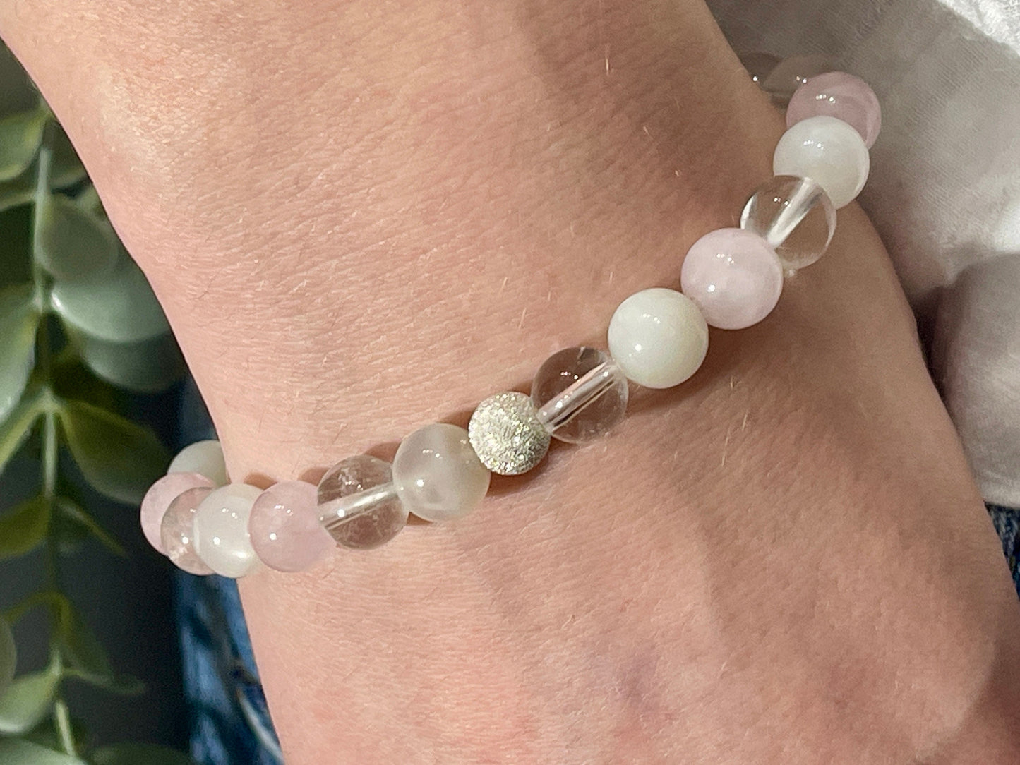 Armband Wechseljahre Mondstein Rosenquarz Bergkristall echt 8mm mit 925er Sterling Silber Gold Roségold 7mm facettiert - Handmade