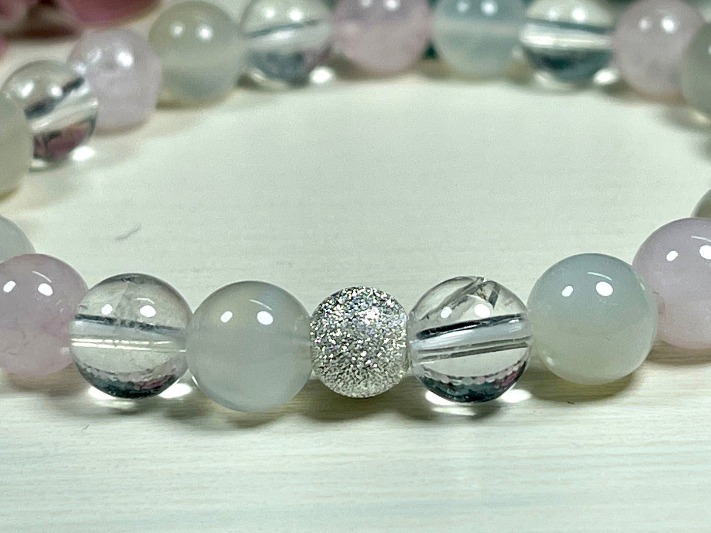 Armband Wechseljahre Mondstein Rosenquarz Bergkristall echt 8mm mit 925er Sterling Silber Gold Roségold 7mm facettiert - Handmade
