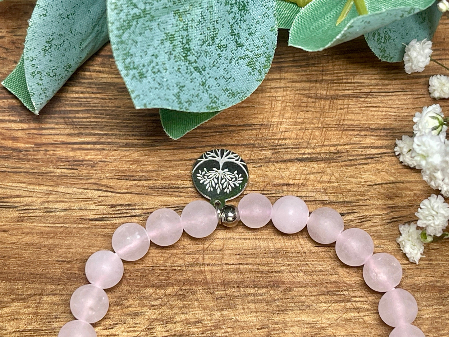 Armband Godi Rosenquarz Herz Platiniert - Geschenk für Patin Patenschaft Taufgeschenk Andenken an Taufe - viele Edelsteine personalisierbar