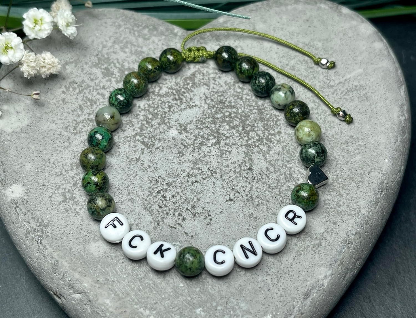 Armband Fuck Cancer Afrikanischer Türkis Makramee - Perlenarmband Armband Aufmunterung Genesung Brustkrebs Wunschedelstein