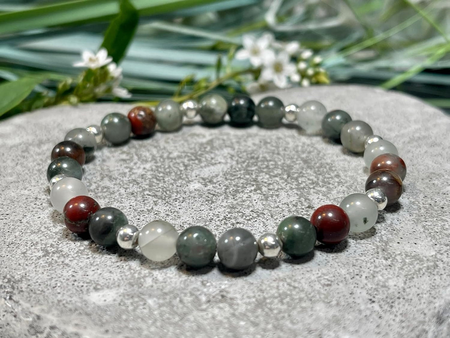 Armband Heliotrop Perlen echt 6mm mit Sterling Silber 925 Perlen Gold Roségold plated - Vitalität Konzentration Mitgefühl - Spirituell