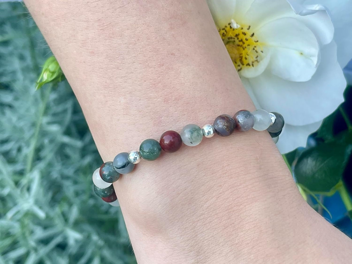 Armband Heliotrop Perlen echt 6mm mit Sterling Silber 925 Perlen Gold Roségold plated - Vitalität Konzentration Mitgefühl - Spirituell