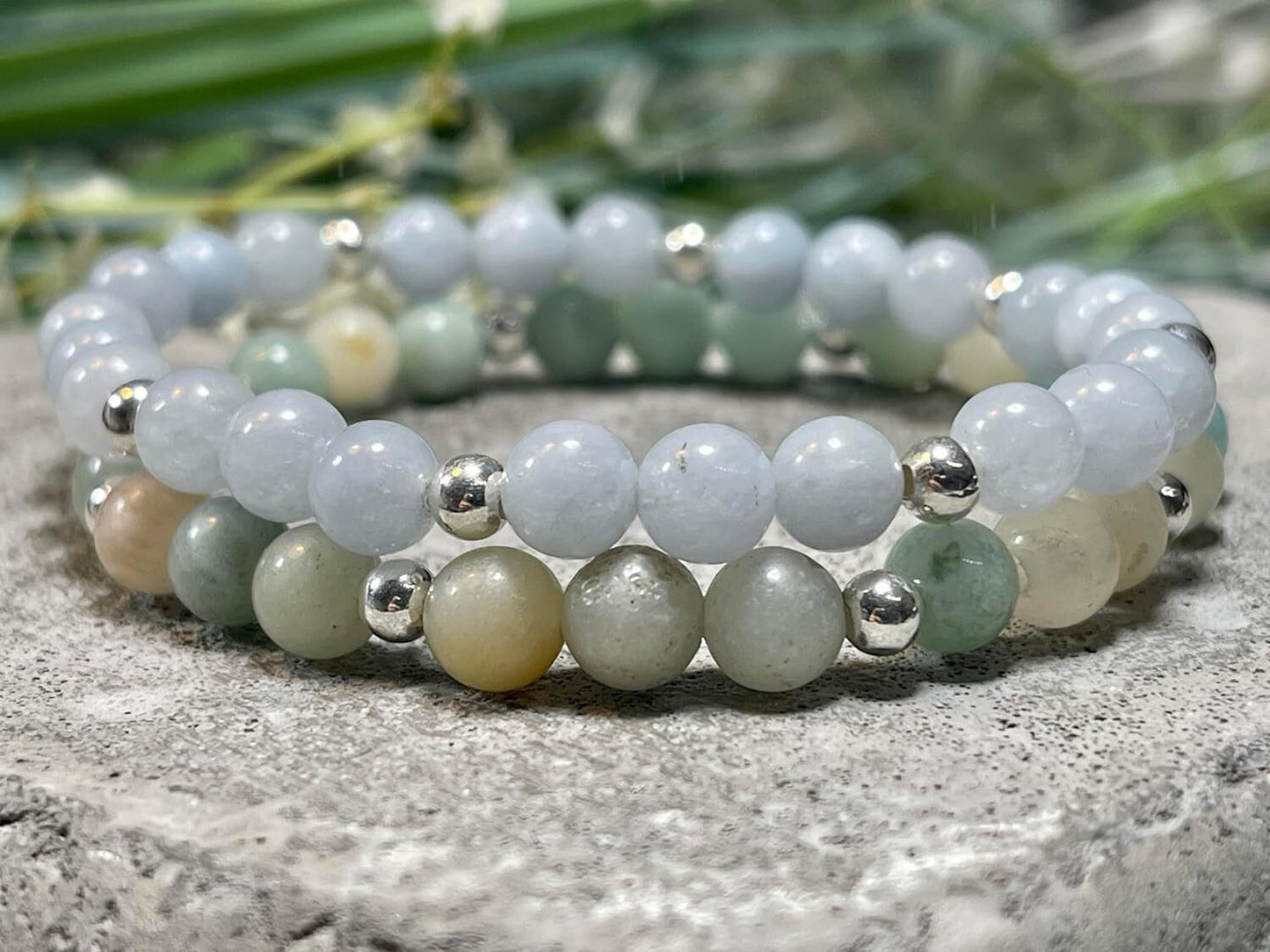 Armband Amazonit Perlen echt 6mm mit Sterling Silber 925 Perlen Gold Roségold plated - Geduld Toleranz Beruhigung - Spirituell