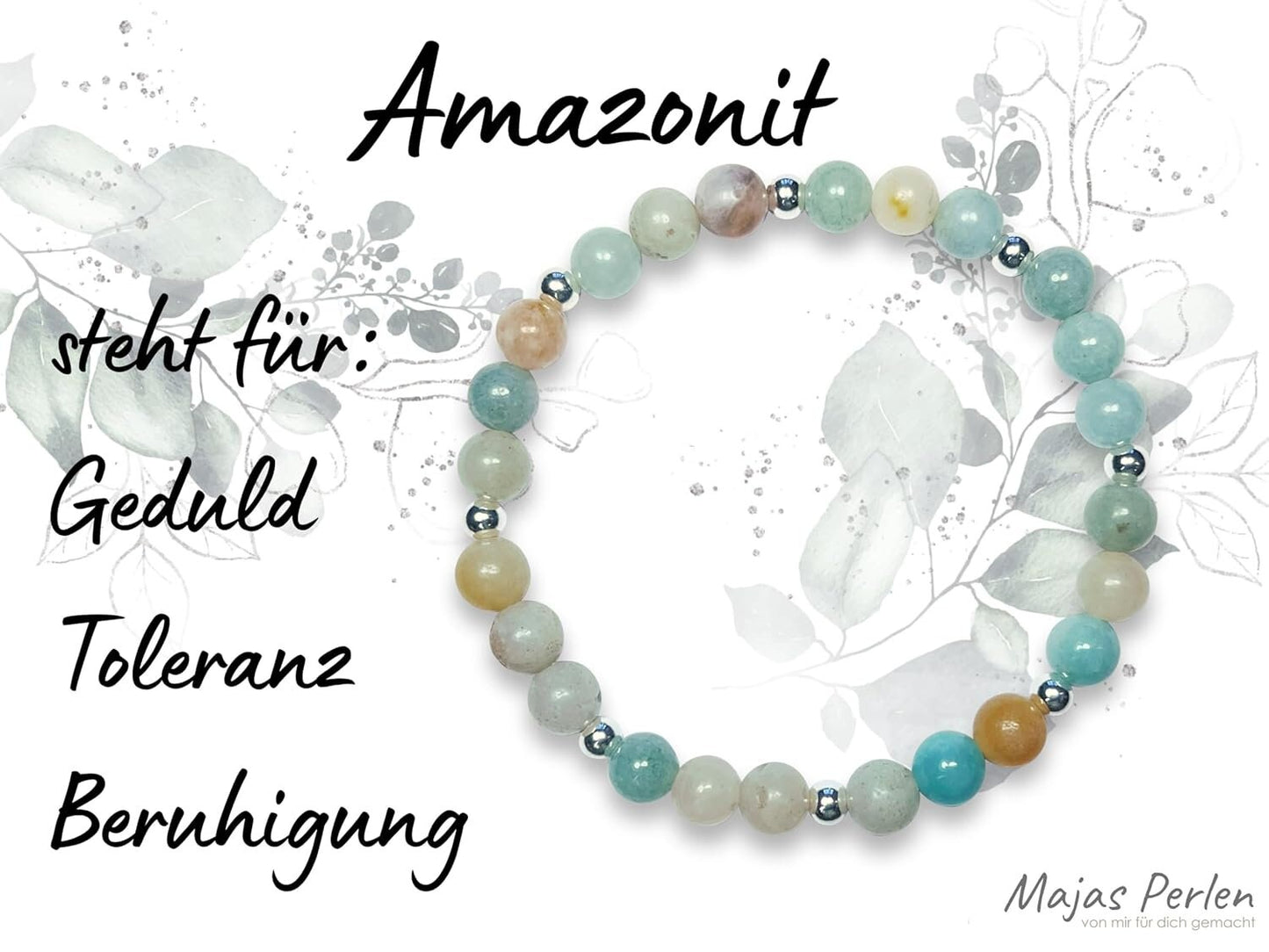 Armband Amazonit Perlen echt 6mm mit Sterling Silber 925 Perlen Gold Roségold plated - Geduld Toleranz Beruhigung - Spirituell