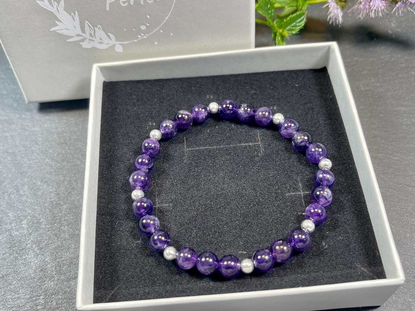 Armband Amethyst Perlen echt 6mm mit Sterling Silber 925 Perlen Gold Roségold plated - wahre Liebe Inspiration Energie - Spirituell