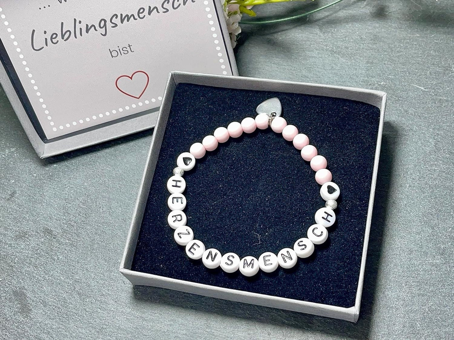Armband Herzensmensch Zartrosa Acryl - Geschenk Lieblingsmensch Namensarmband Freundschaft personalisiert - Wunschfarbe - viele Farben