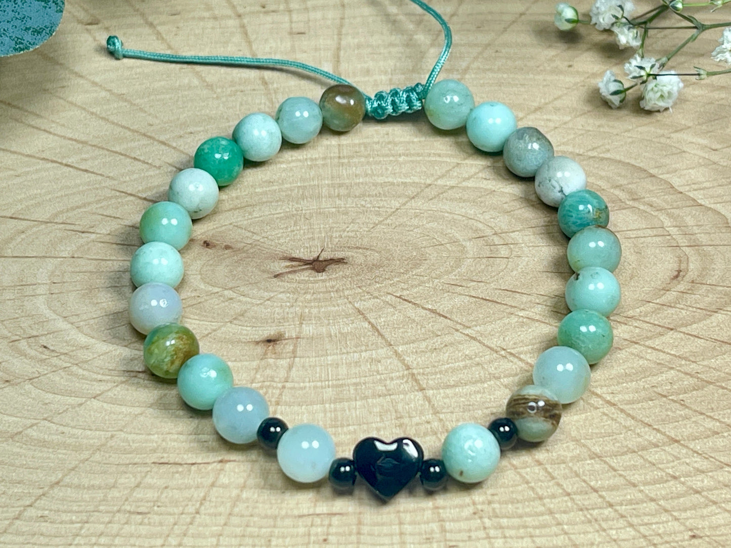 Armband Chrysopras Herz Edelstahl Ionisiert Makramee verstellbar - Perlenarmband Harmonie Vertrauen Geborgenheit- Spiritueller Schmuck