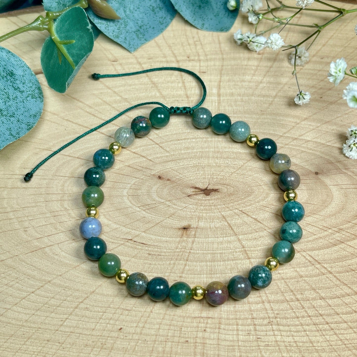 Armband Indischer Achat Edelstahl Gold Makramee - Perlenarmband Natursteine echt - Geschenk Lieblingsmensch beste Freundin - anpassbar