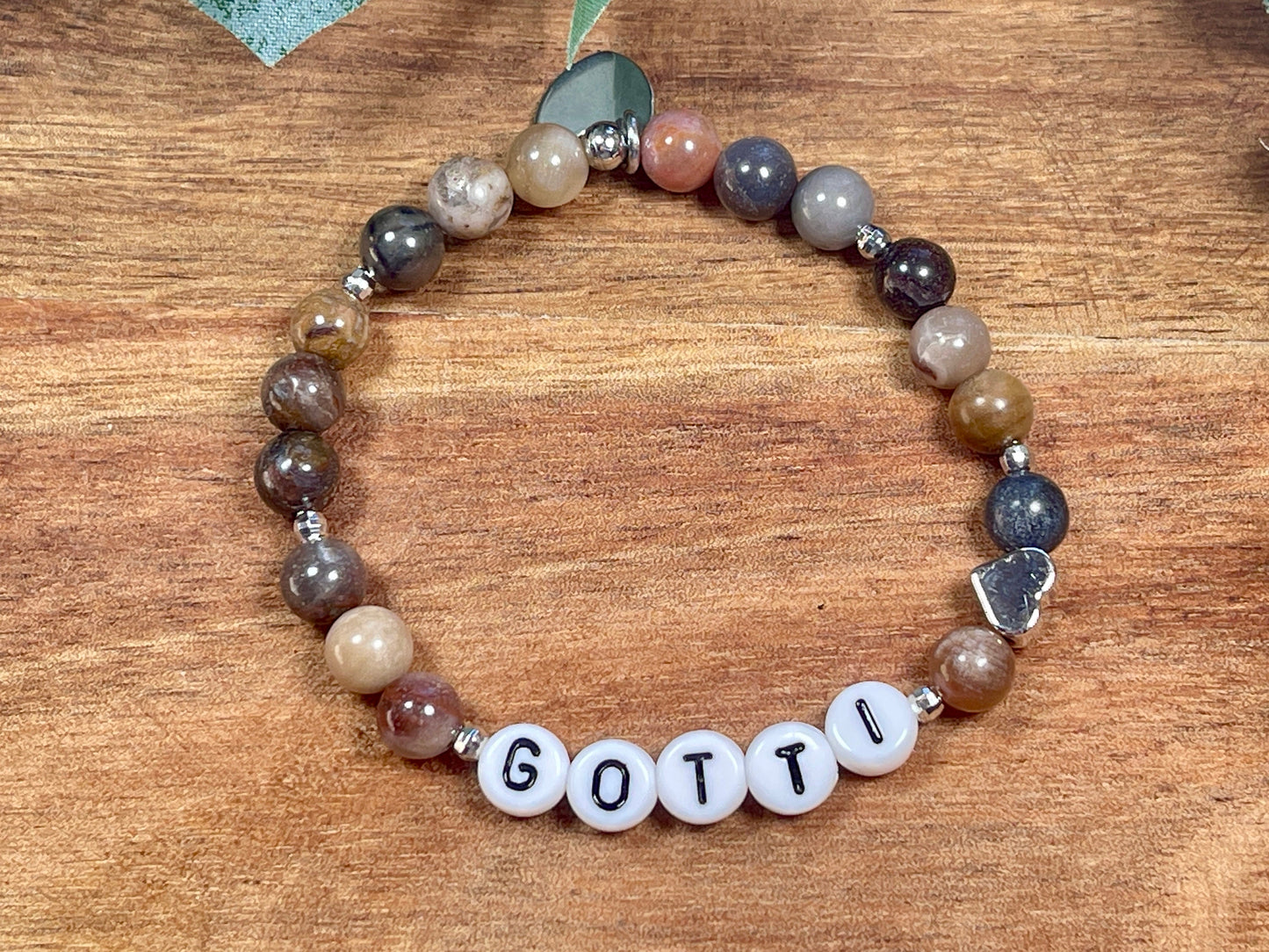 Armband Versteinertes Holz Gotti Herz Platiniert - Geschenk Patenschaft und Taufe Erinnerungsarmband - Willst Du Patentante sein?