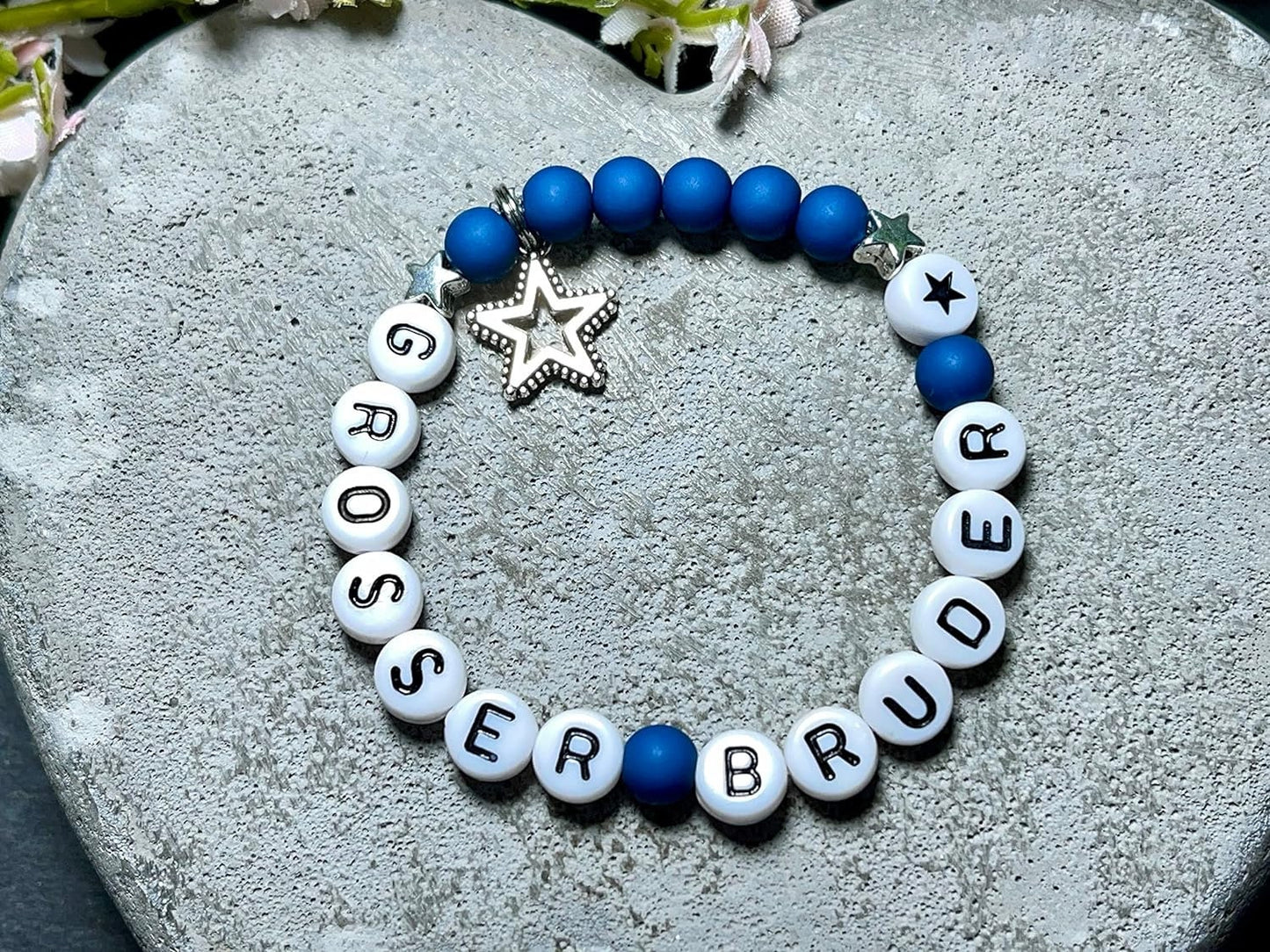 Armband Großer Bruder Petrol Acrylperlen 6 mm - Geschenk Big Sister kleine Schwester Geschwisterkind - Farben nach Wunsch personalisierbar