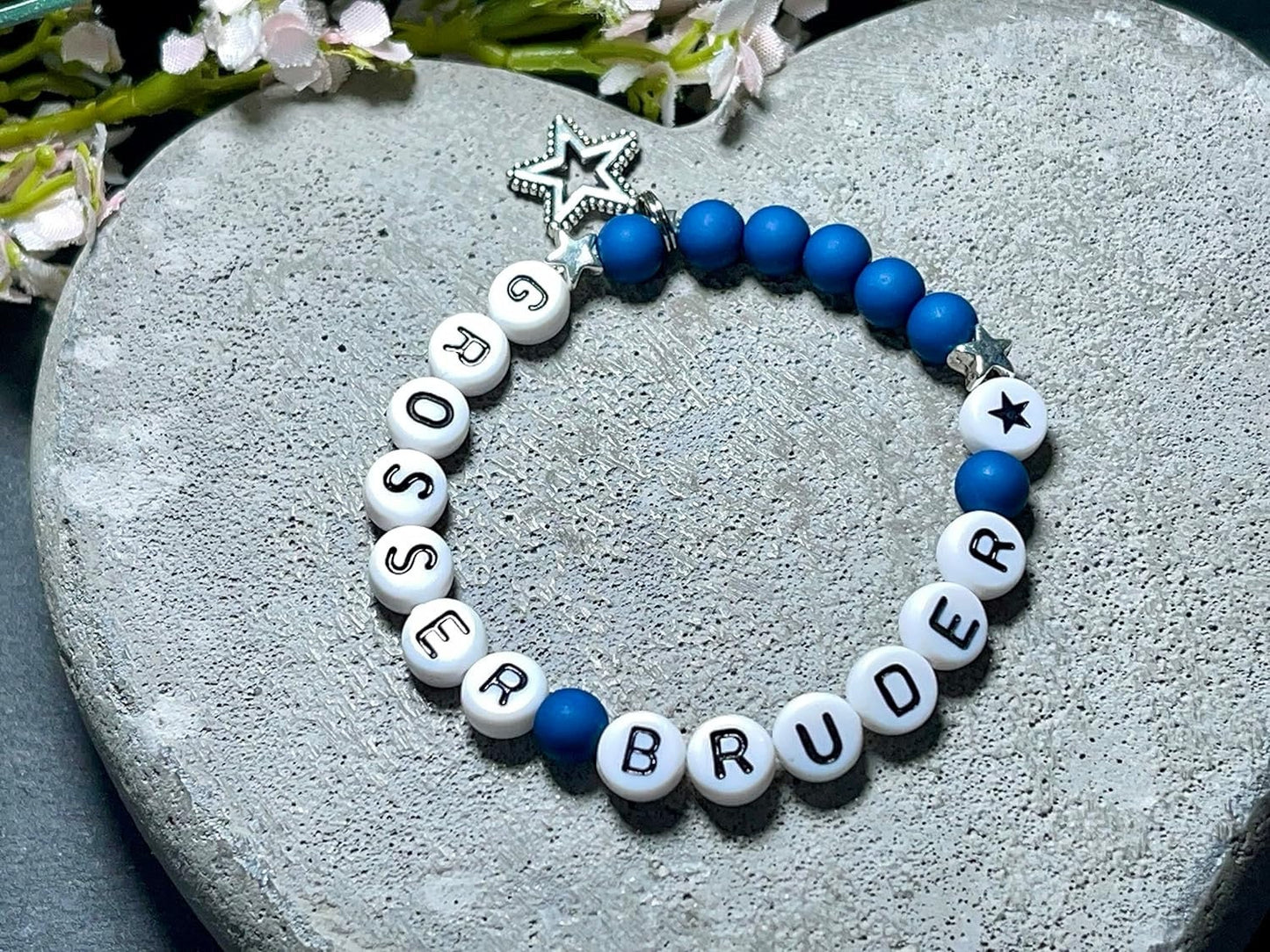 Armband Großer Bruder Petrol Acrylperlen 6 mm - Geschenk Big Sister kleine Schwester Geschwisterkind - Farben nach Wunsch personalisierbar