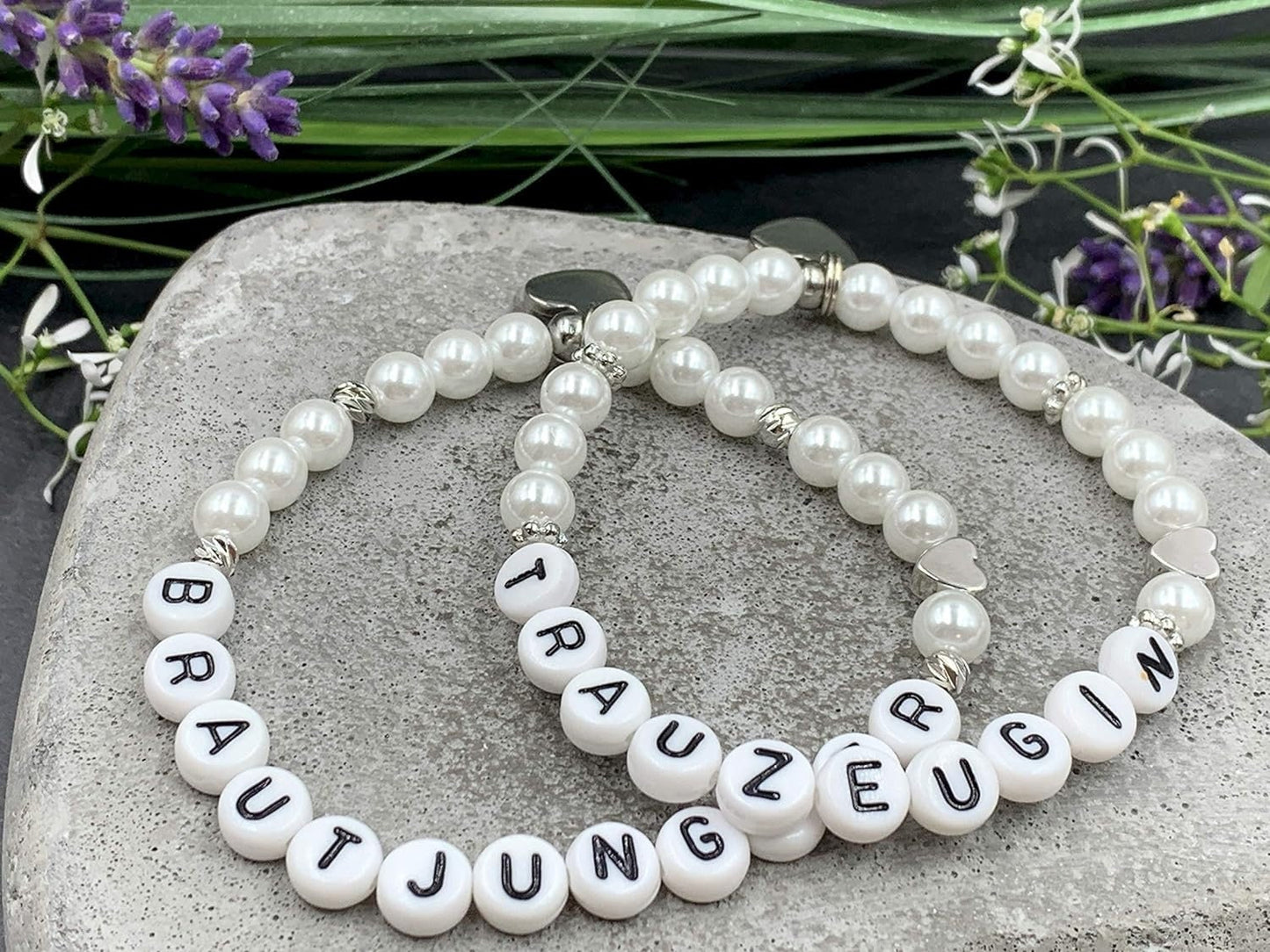 Perlenarmband Brautjungfer gewachste Glasperlen Perlmuttimitat Platiniert - Geschenk Brautmama Brautjungfer Erinnerungsarmband Hochzeit