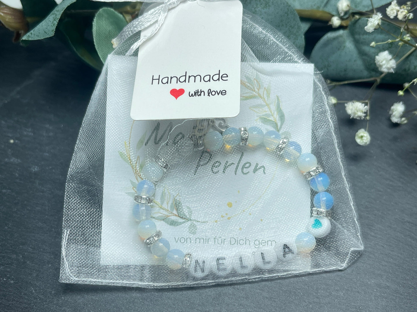 Armband mit Name Mädchen Opal Strassrondelle - Geschenk Mädchen Freundschaft - Namensarmband viele Farben personalisierbar Kinderarmband