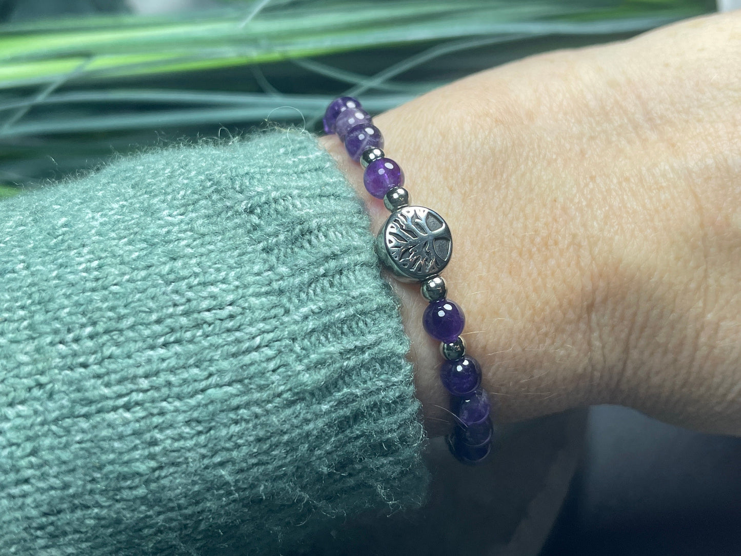 Armband Amethyst Lebensbaum Edelstahl Silber oder Gold - Perlenarmband für Liebe Inspiration Energie - Spiritueller Schmuck - Makramee