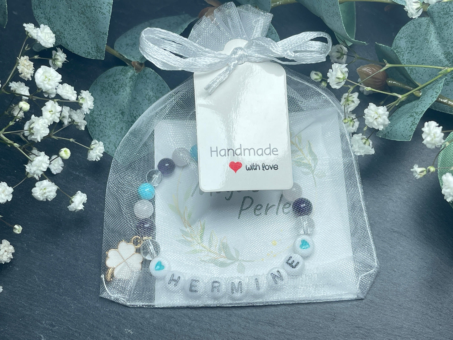 Armband mit Name Edelsteinmix Rosenquarz Amethyst Türkis Bergkristall - Geschenk Geburt Kinderarmband Baby Mädchenarmband - personalisierbar