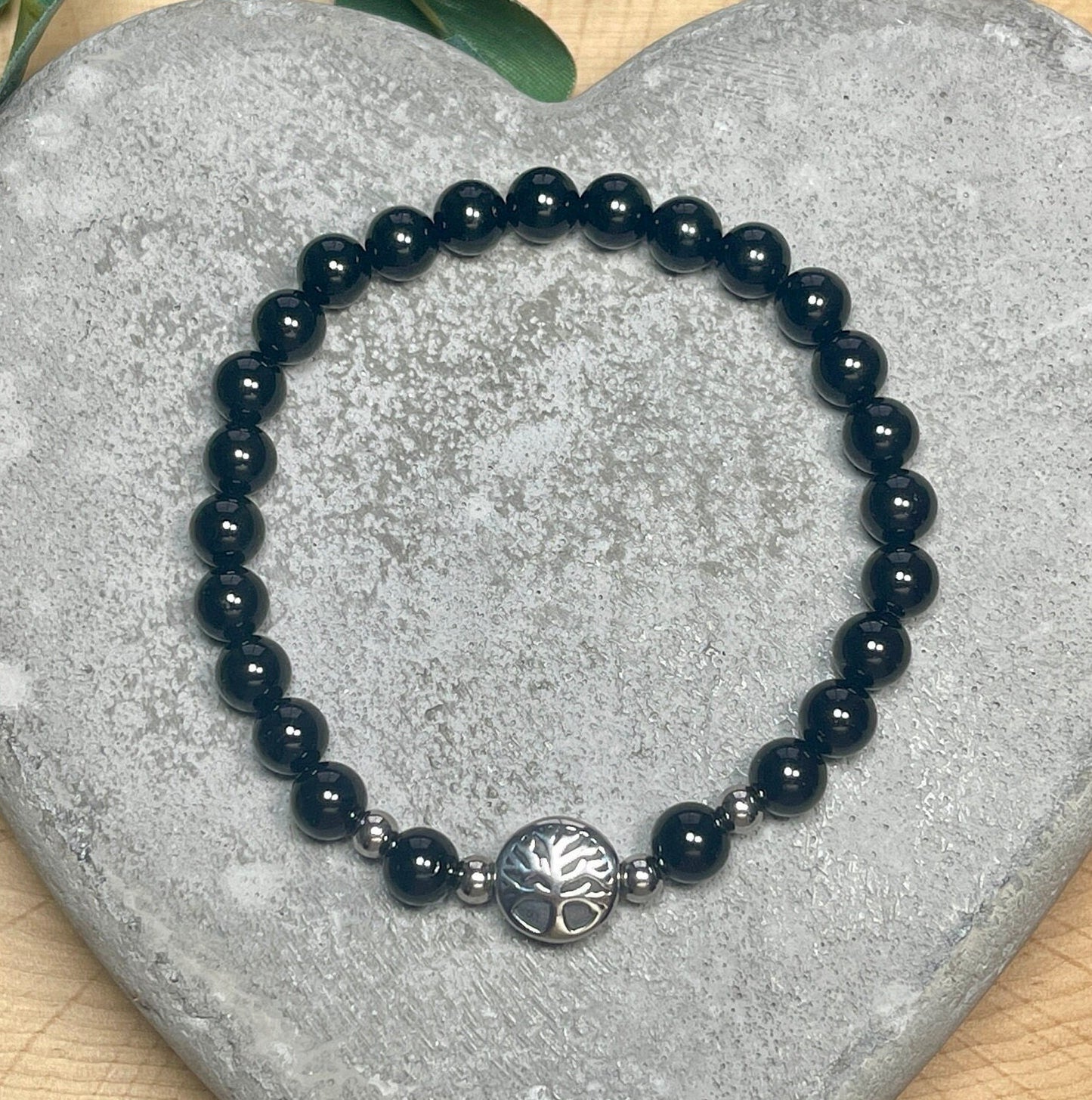 Armband Turmalin Schörl Lebensbaum Edelstahl Silber oder Gold - Perlenarmband für Schutz Kraft Stärke - Spiritueller Schmuck