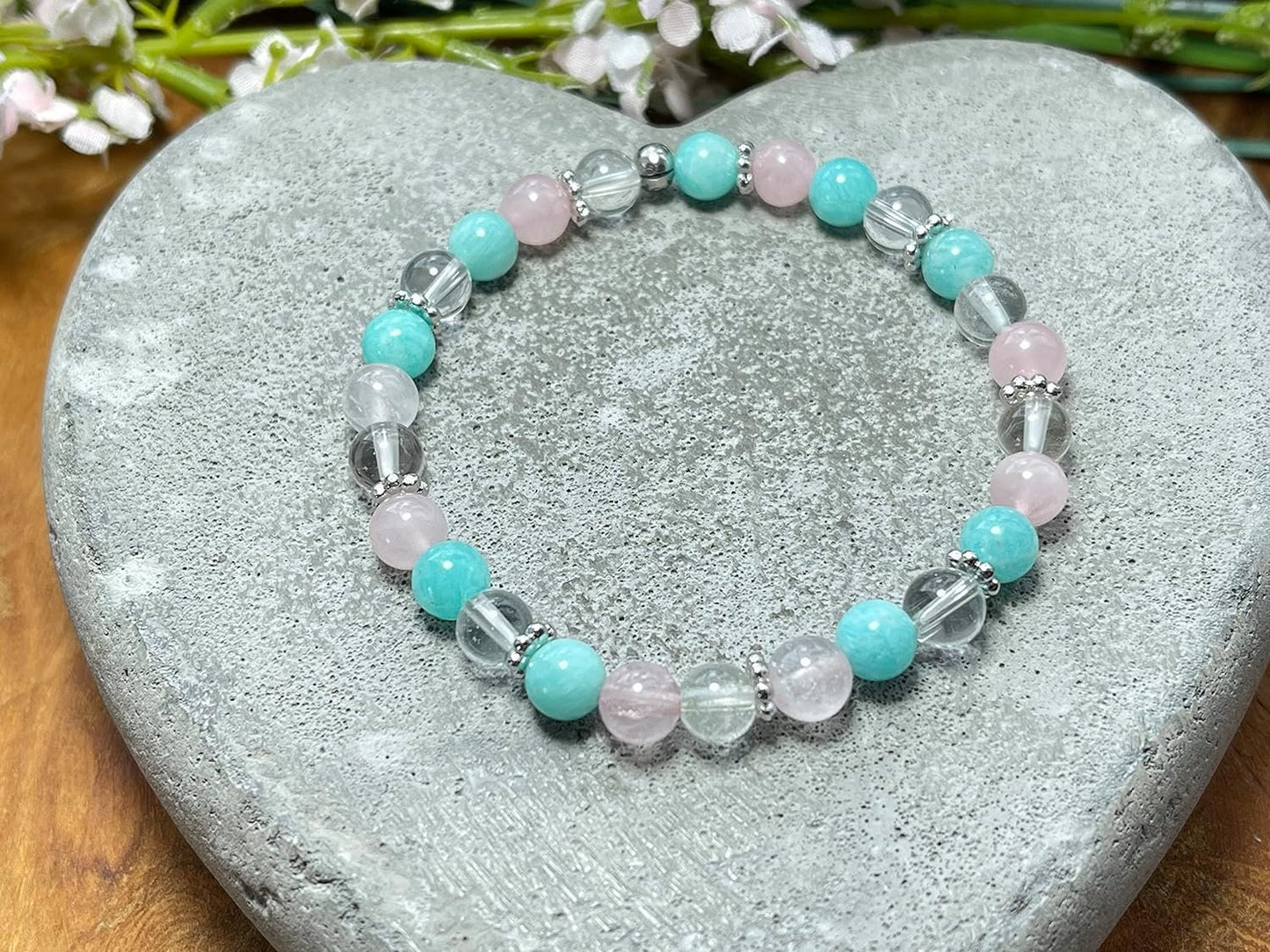 Armband Mix Amazonit Bergkristall Rosenquarz Edelstahl echte Natursteine - spirituelles Armband emotionale Balance Klarheit Liebe Mitgefühl