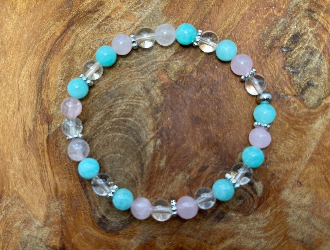 Armband Mix Amazonit Bergkristall Rosenquarz Edelstahl echte Natursteine - spirituelles Armband emotionale Balance Klarheit Liebe Mitgefühl