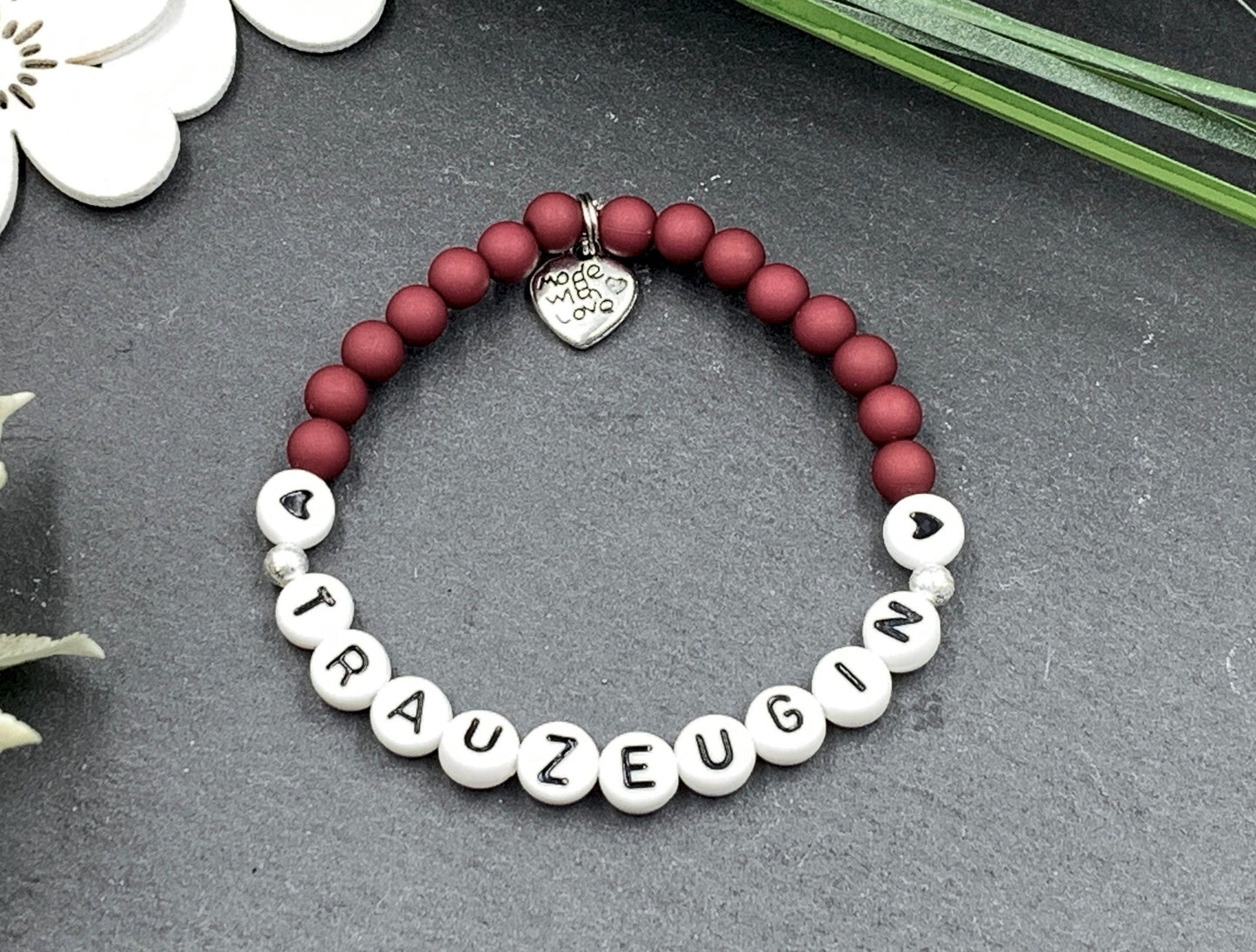 Armband Trauzeugin Bordeaux - Perlen Acryl 6 mm - Geschenk Team Braut - Willst du meine Trauzeugin sein? - Hochzeit und JGA - Wunschfarbe