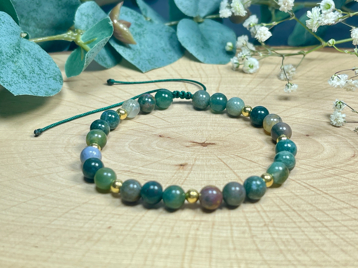 Armband Indischer Achat Edelstahl Gold Makramee - Perlenarmband Natursteine echt - Geschenk Lieblingsmensch beste Freundin - anpassbar