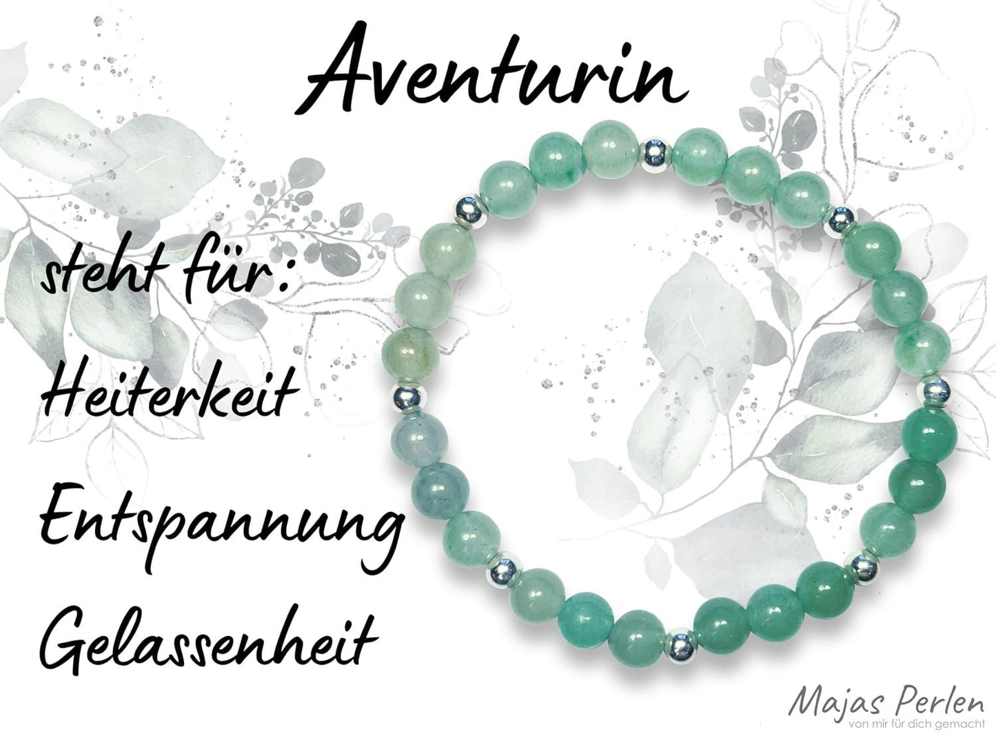 Aventurin Armband Perlen echt 6mm mit Edelstahlperlen 4mm Silber Gold Roségold spirituell Perlenarmband Heiterkeit Entspannung Gelassenheit