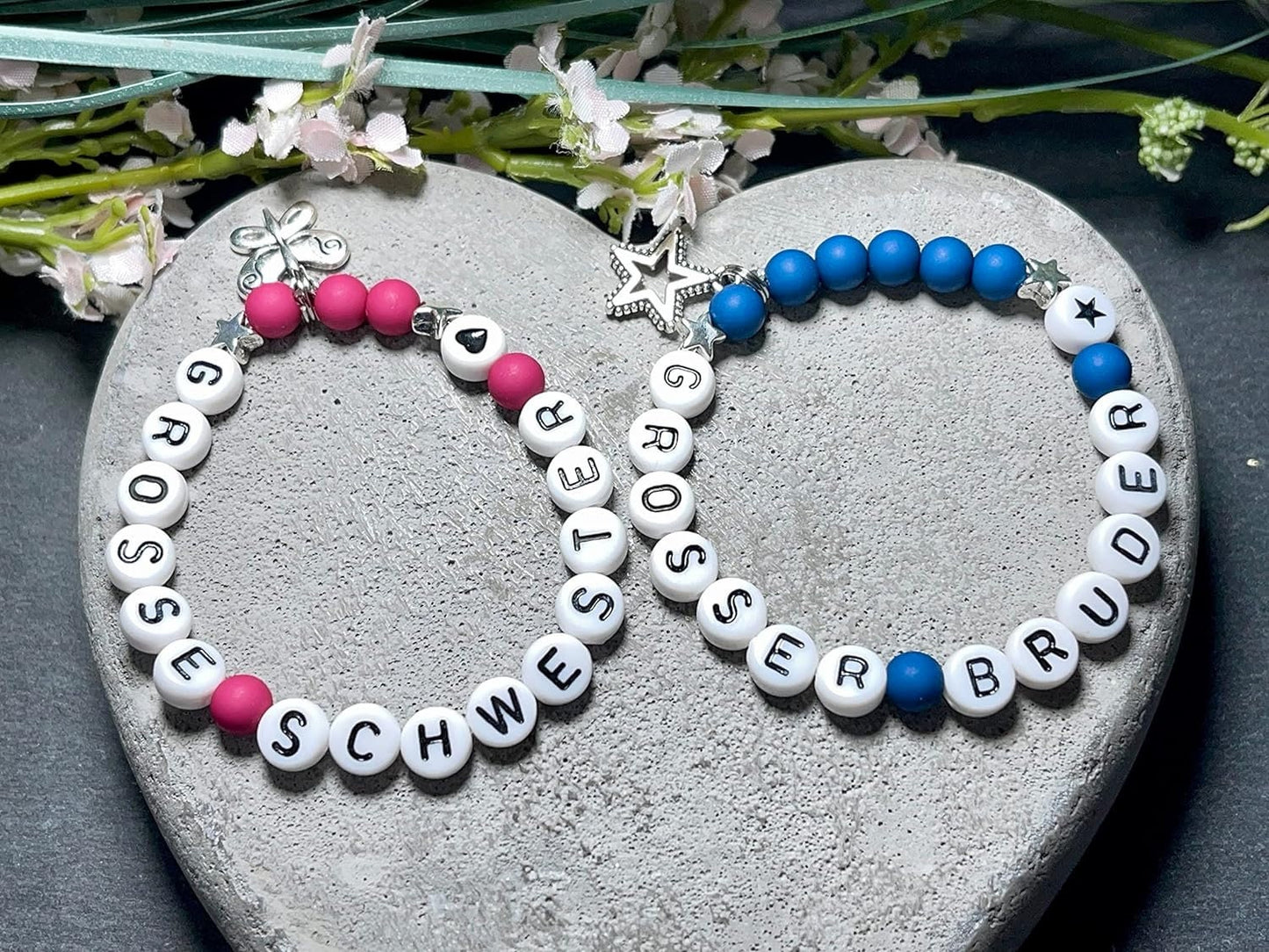 Armband Großer Bruder Petrol Acrylperlen 6 mm - Geschenk Big Sister kleine Schwester Geschwisterkind - Farben nach Wunsch personalisierbar