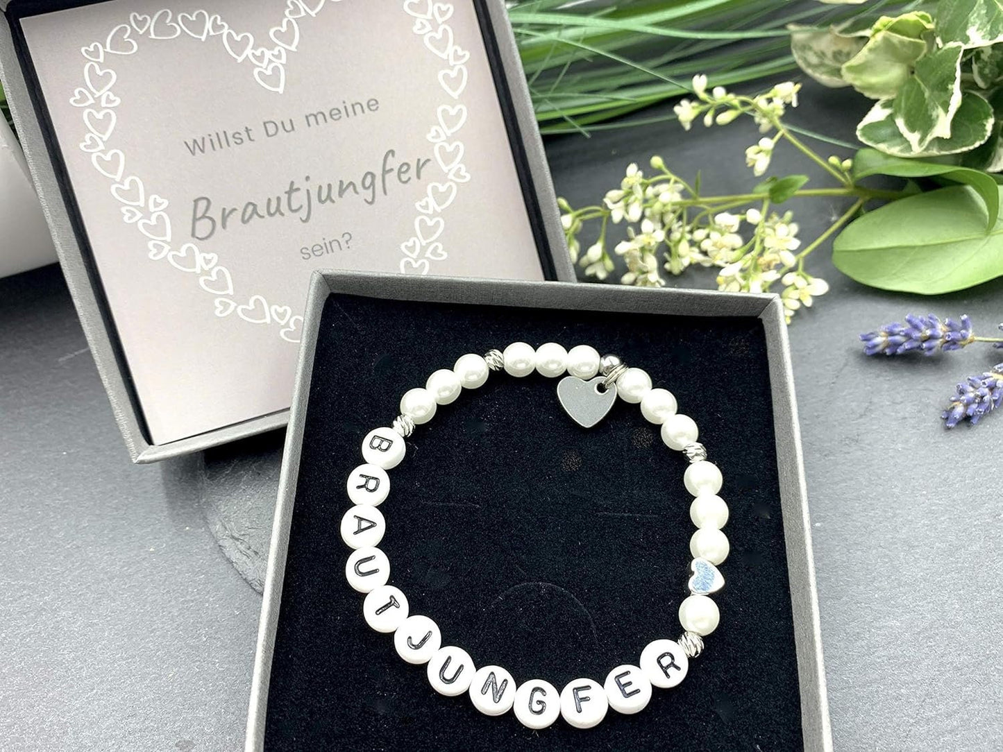 Perlenarmband Brautjungfer gewachste Glasperlen Perlmuttimitat Platiniert - Geschenk Brautmama Brautjungfer Erinnerungsarmband Hochzeit