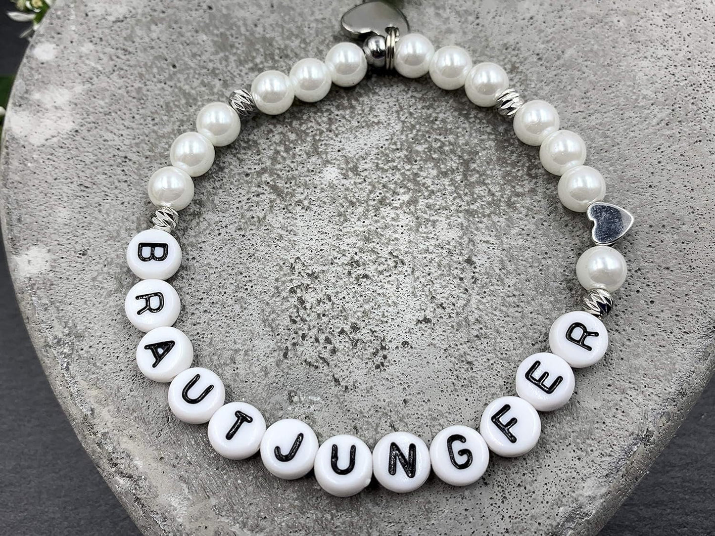 Perlenarmband Brautjungfer gewachste Glasperlen Perlmuttimitat Platiniert - Geschenk Brautmama Brautjungfer Erinnerungsarmband Hochzeit