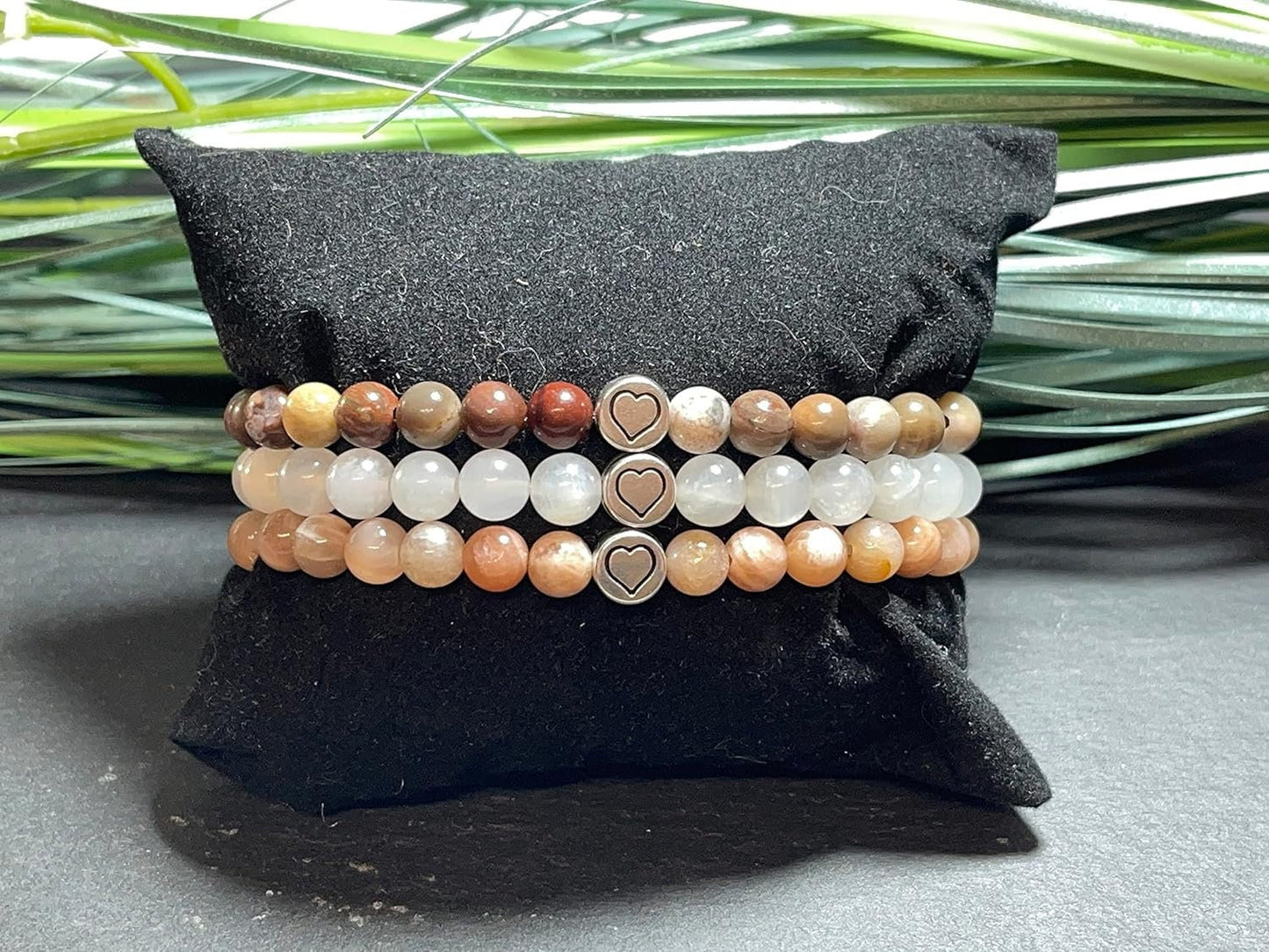 Armband Versteinertes Holz echter Naturstein Herz DQ - Silber Gold Roségold Gunmetal - spirituelles Armband - Geschenk Liebe Glück Freundin