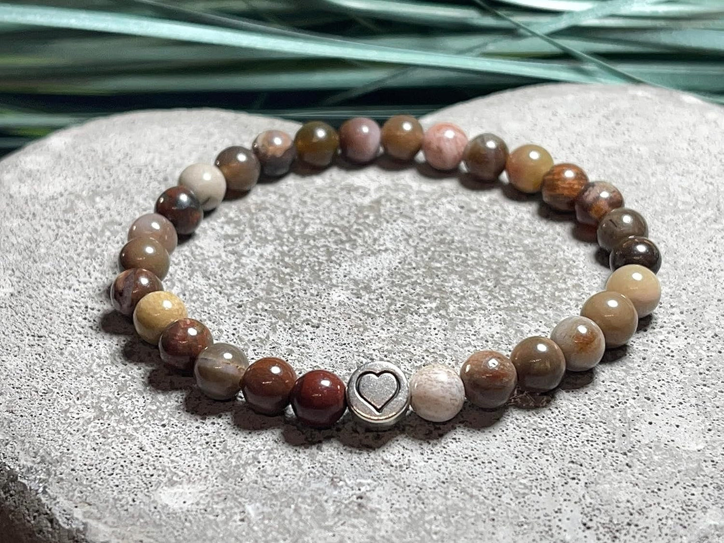 Armband Versteinertes Holz echter Naturstein Herz DQ - Silber Gold Roségold Gunmetal - spirituelles Armband - Geschenk Liebe Glück Freundin