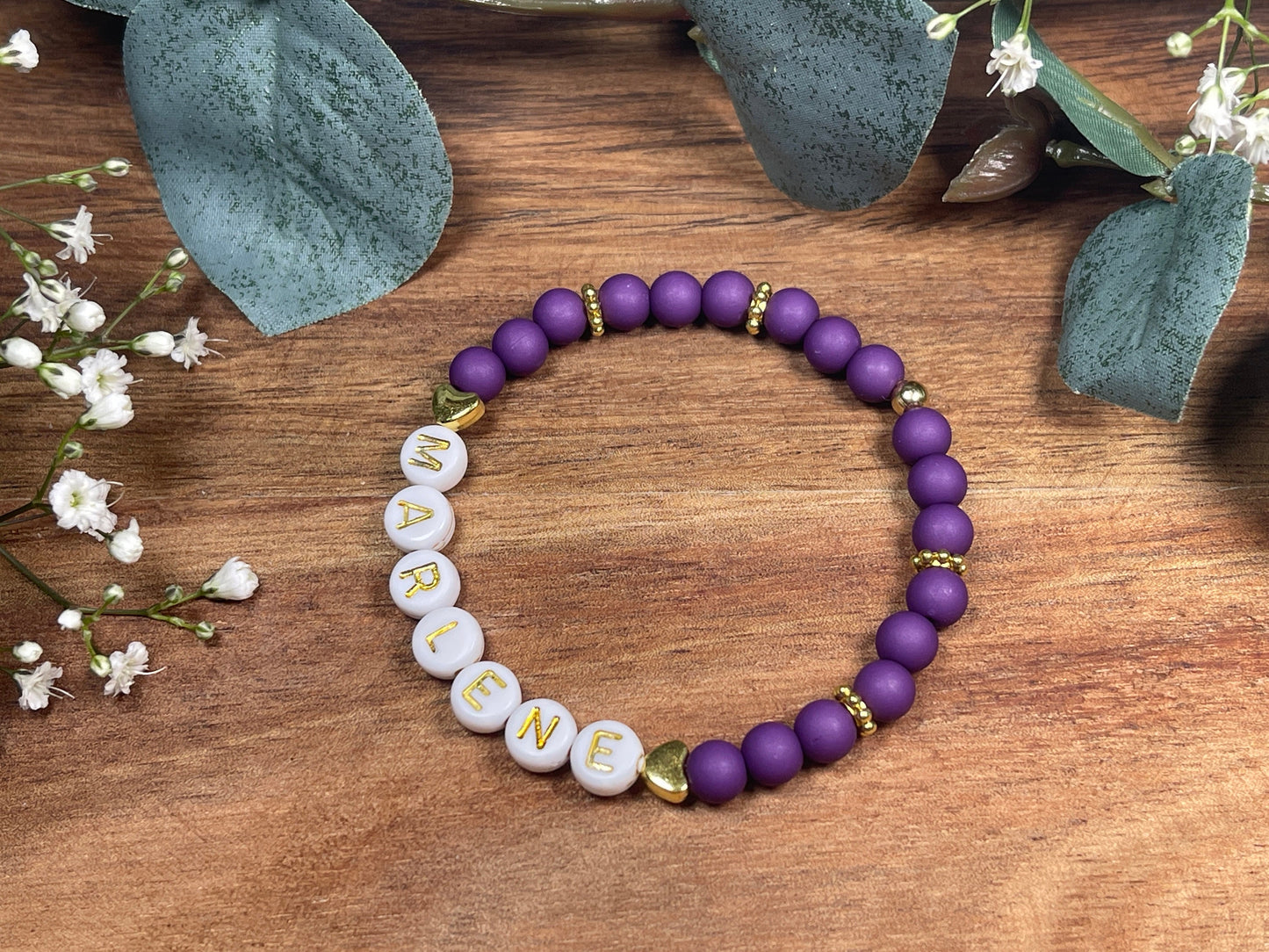 Armband mit Namen Acryl Purple mit Gold - Geschenk Mama Freundschaft Kinderarmband personalisiert - Wunschfarbe - viele Farben