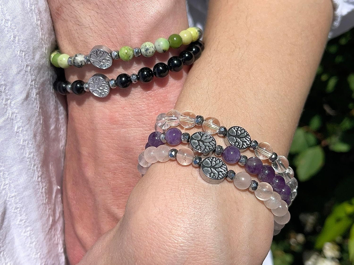 Armband Afrikanischer Türkis Lebensbaum Hämatit Dunkelsilber - Gunmetal Roségold Silber - spirituelles Armband Wachstum Ganzheit Erdung