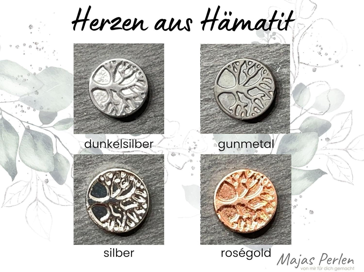 Perlenarmband Tigerauge Lebensbaum Hämatit Dunkelsilber - Gunmetal Roségold Silber - spirituelles Armband Wachstum Ganzheit Erdung