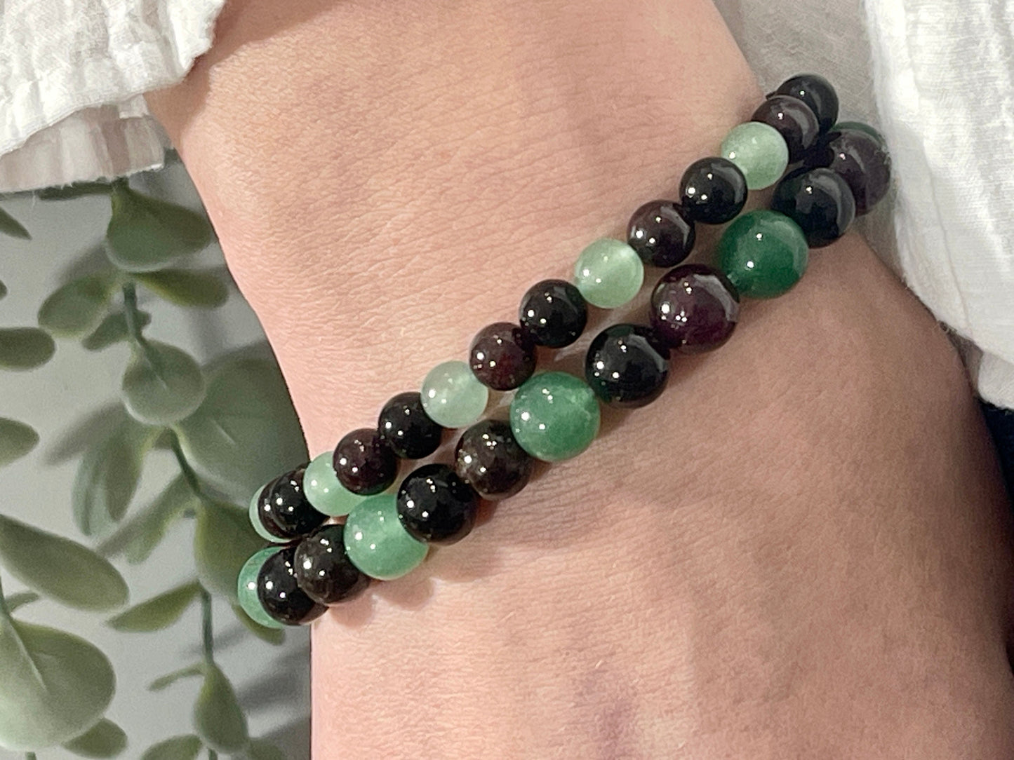 Armband positive Energie Aventurin Turmalin Granat echt 8mm mit 925er Sterling Silber Gold Roségold 7mm facettiert - Handmade