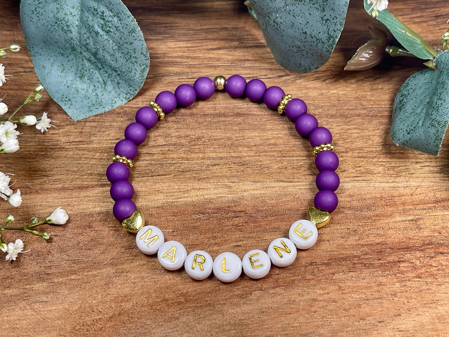 Armband mit Namen Acryl Purple mit Gold - Geschenk Mama Freundschaft Kinderarmband personalisiert - Wunschfarbe - viele Farben
