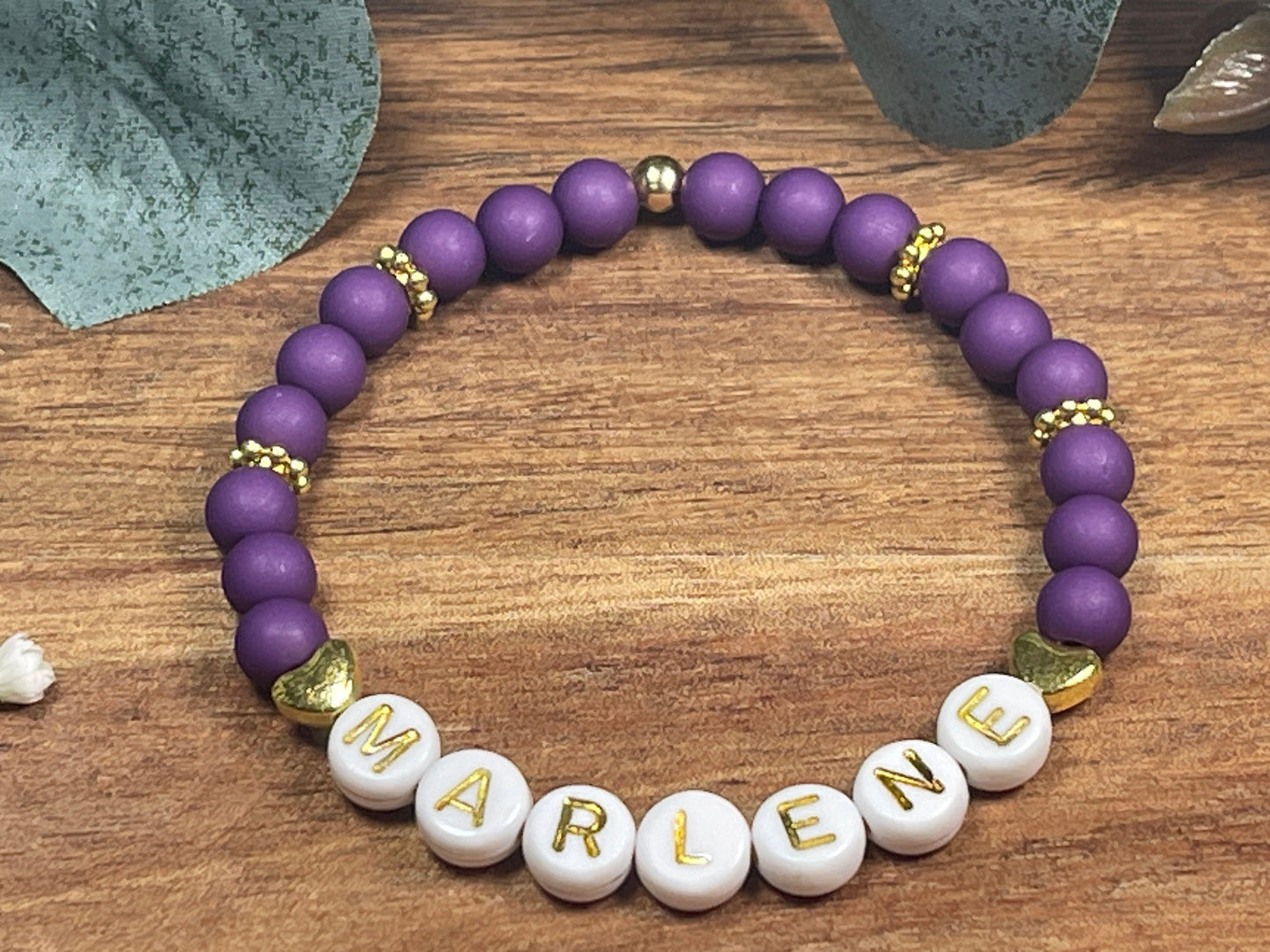 Armband mit Namen Acryl Purple mit Gold - Geschenk Mama Freundschaft Kinderarmband personalisiert - Wunschfarbe - viele Farben