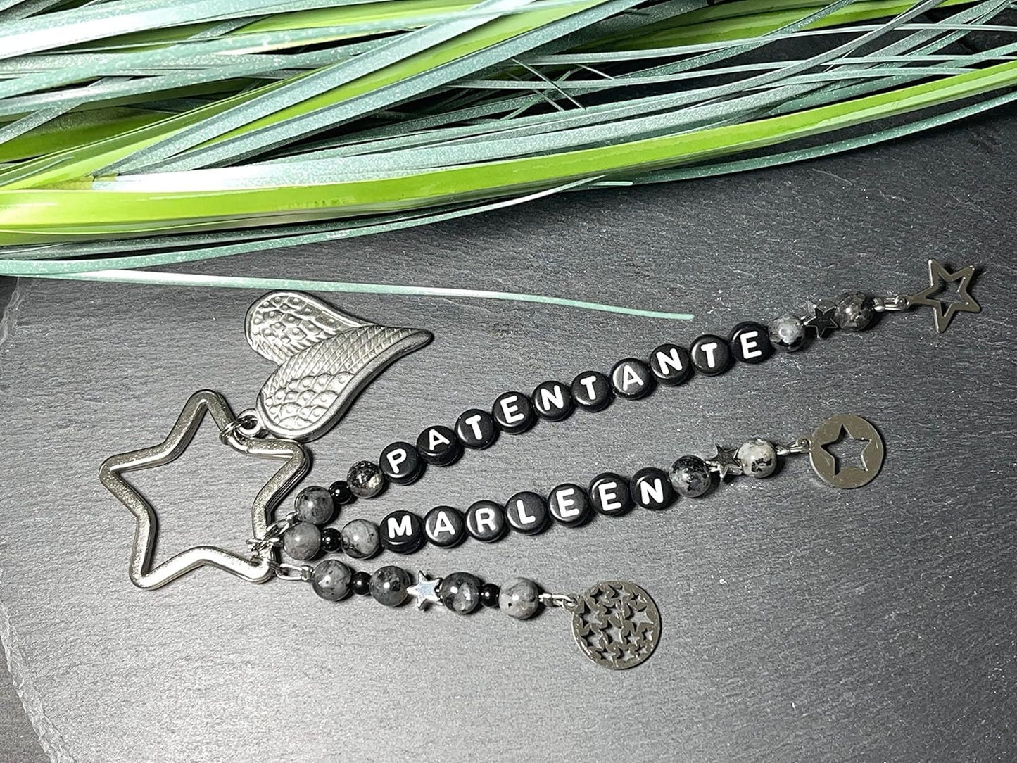 Schlüsselanhänger Patentante und Name Labradorit - Geschenk Frage Patenschaft Andenken Taufe Taufgeschenk - Edelsteine wählbar anpassbar