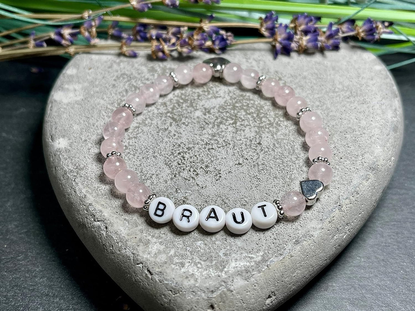 Perlenarmband Braut Rosenquarz echter Naturstein platiniert - Geschenk Brautmama Brautjungfer Erinnerungsarmband Hochzeit - viele Edelsteine