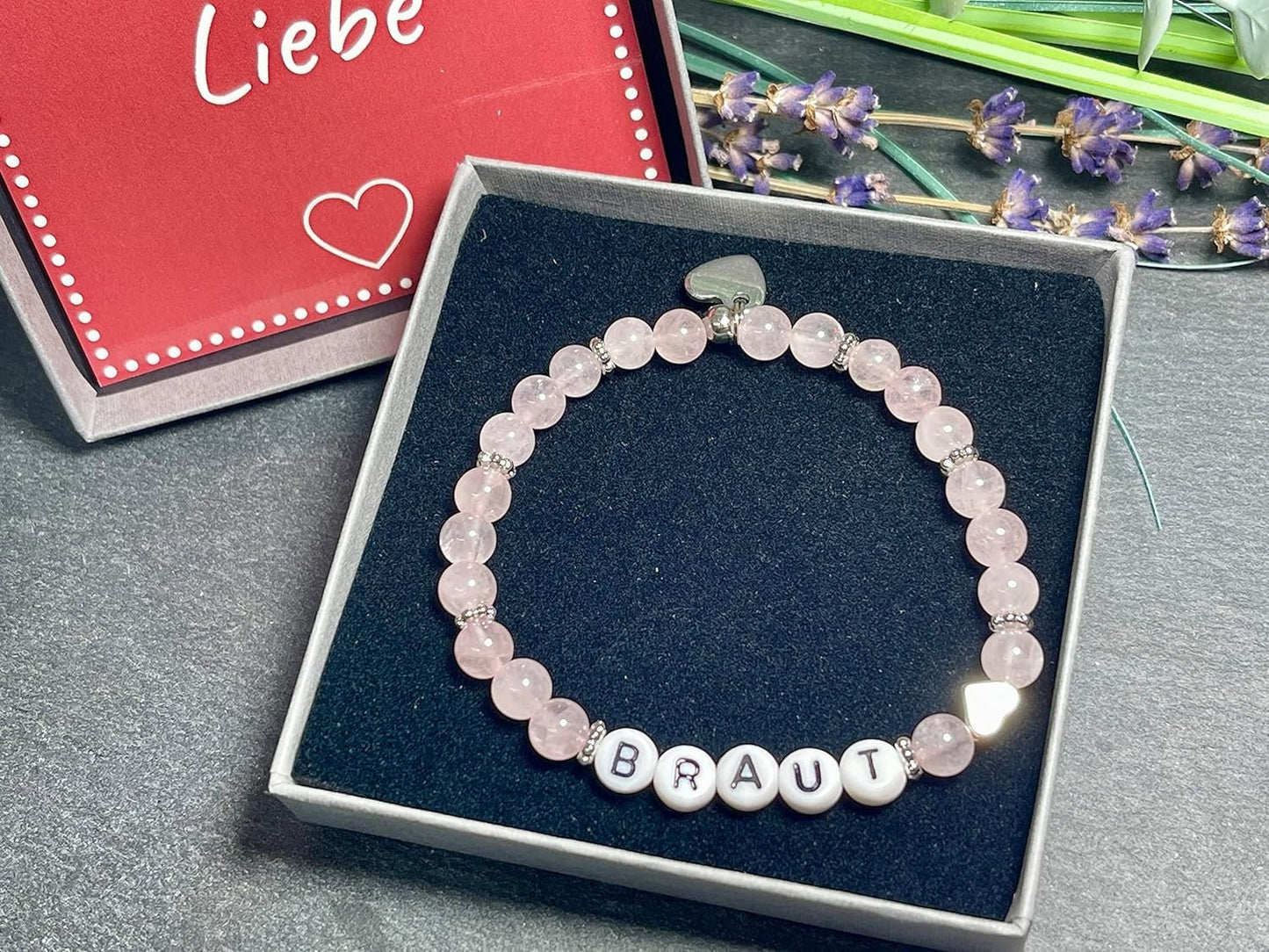 Perlenarmband Braut Rosenquarz echter Naturstein platiniert - Geschenk Brautmama Brautjungfer Erinnerungsarmband Hochzeit - viele Edelsteine