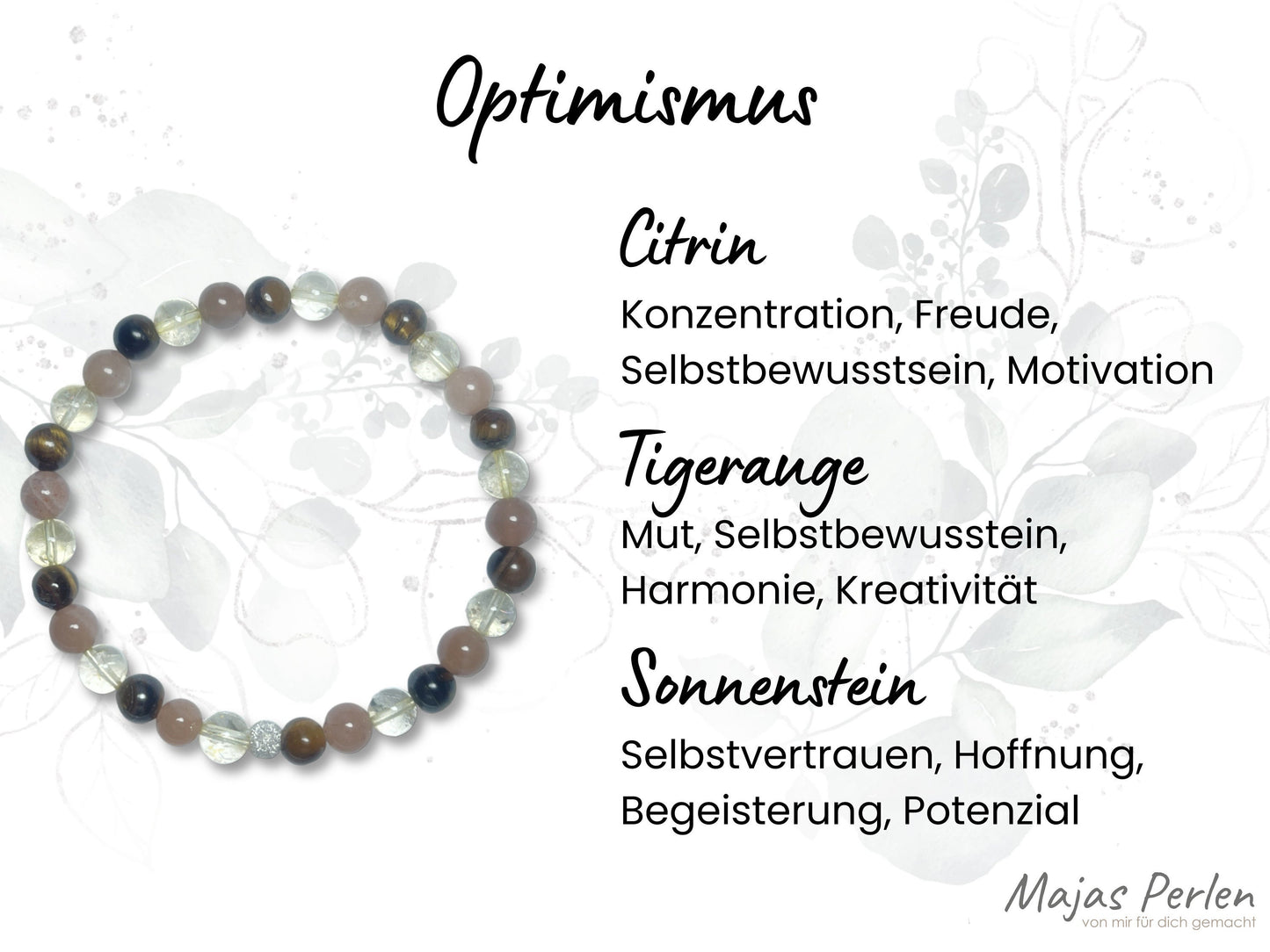 Armband Optimismus Citrin Tigerauge Sonnenstein echt 6mm mit 925er Sterling Silber Gold Roségold 5mm facettiert - Handmade