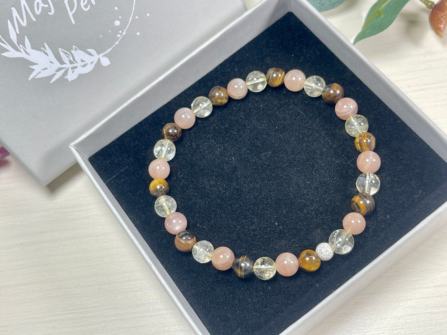 Armband Optimismus Citrin Tigerauge Sonnenstein echt 6mm mit 925er Sterling Silber Gold Roségold 5mm facettiert - Handmade