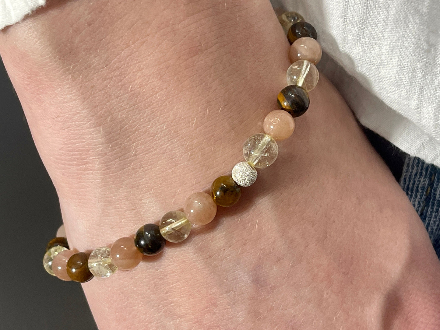 Armband Optimismus Citrin Tigerauge Sonnenstein echt 6mm mit 925er Sterling Silber Gold Roségold 5mm facettiert - Handmade